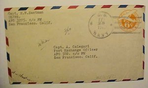 US NAVY APO 3225 UNLSITED FEB 1945 TO APO 502 NOUMEA NEW CALENDONIA CENSORED