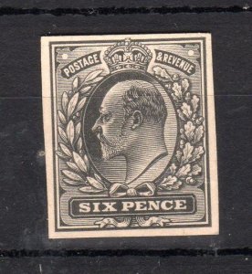 EDWARD VII 6d PLATE PROOF IN BLACK ON WHITE CARD Cat £150 (CREASE)