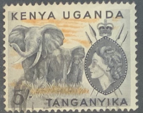 K.U.T. 1954 5/- ELEPHANTS USED