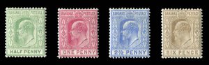 Bahamas #44-47 Cat$101.25, 1906-11 KEVII, set of four, hinged, 1/2p and 2 1/2...