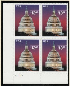 2002 US Capitol Sc 3648 MNH $13.65 plate block of 4 plate number B1111LL
