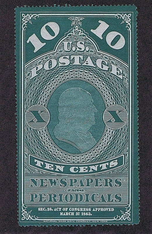 SC# PR2b UNUSED 10C NEWSPAPER PERIODICAL-PELURE PAPER, NGAI 1865, 2020 PSAG C...