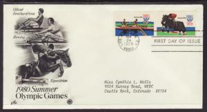 US Rowing Olympics 1984 PCS Typed FDC BIN
