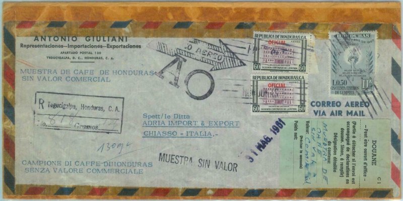 84287 -  HONDURAS  -  POSTAL HISTORY -  COVER to ITALY : Coffe Samples 1950's