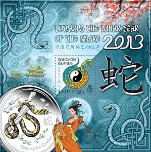 SOLOMON IS.- 2013 - Towards Year of the Snake -Perf Souv Sheet-Mint Never Hinged