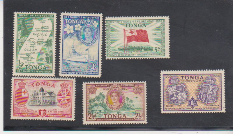 Tonga Scott # 94-99 (SG 95-100) Cat£11, 1951 Treaty of Friendship MH 