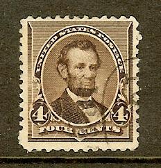 Scott #222, 4c Lincoln, F-VF Centering, Light Cancel, Used