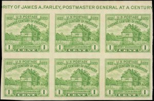 US Sc 730a VF Mint NGAI - 1933 1¢ Ft. Dearborn - Inscription Block of 6