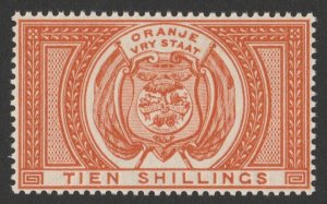 ORANGE FREE STATE 1882 Arms 10/- orange Postal Fiscal. MNH **.