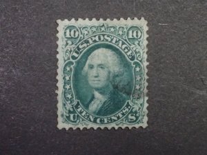 US Stamp Scott #96 Used 1868 10c Blue Green Washington F Grill, Nice Canceled