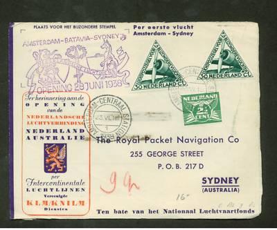 1938 Netherlands First FLight Cover FFC to Australia