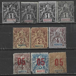 COLLECTION LOT 21738 MAYOTTE 10 MH/USED STAMPS 1892+ CLEARANCE
