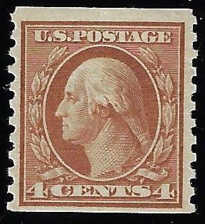 Scott #457 - $60.00 – F/VF-OG-NH – Vivid color. Choice mint coil single.