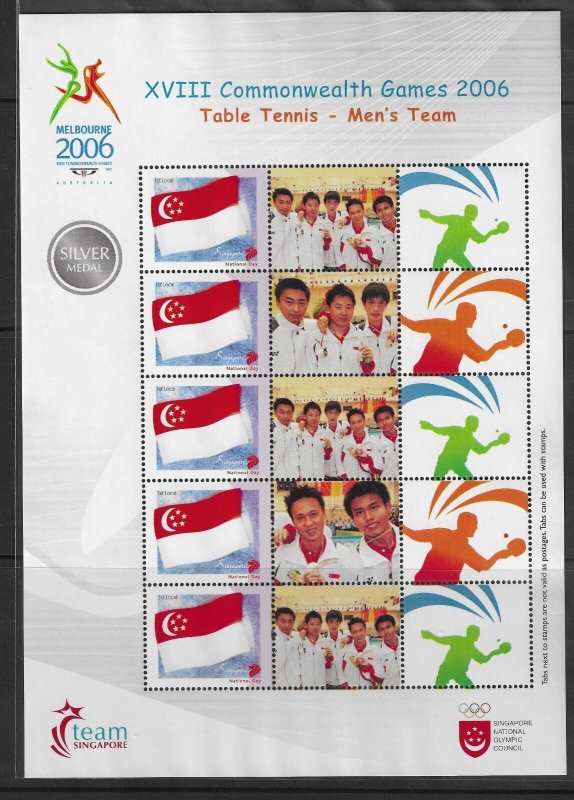 SINGAPORE 2006  COMMONWEALTH GAMES TABLE TENNIS MENS TEAM SHEETLET  MNH 