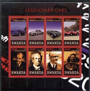 RWANDA - 2009 - Legendary Cars & Designers - Perf 8v Sheet - MNH - Private Issue