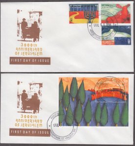 ST VINCENT GRENADINES Sc # 2306-9 SET of 2 FDC w/SET of 3 & S/S 3000th JERUSALEM