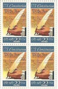 1987 Signing of Constitution Block of 4 22c Postage Stamps, Sc#2360, MNH, OG