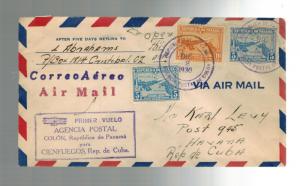 1930 Panama First Flight Cover FFC Colon to Cienfuegos Cu  Ba