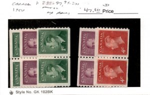 Canada, Postage Stamp, #295-297, 299-300 Pairs Mint NH, 1950 King George (AE)