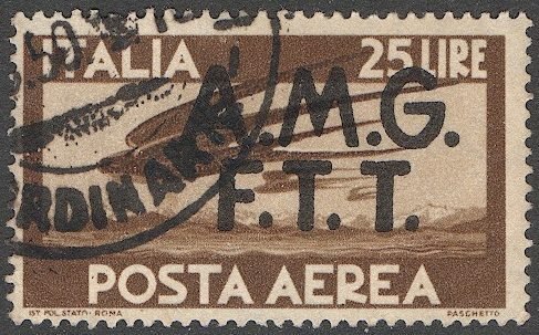 TRIESTE  Italy 1947 Sc C5  25L Used  VF, Airmail