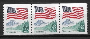 1988 Sc2280 25¢ Flag & Yosemite coil plate #9 strip of 3 MNH