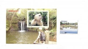 PARAGUAY 2007 NATIONAL PARK NATURE FAUNA MONKEY WATERFALL LAKE 1 VALUE + SS MNH