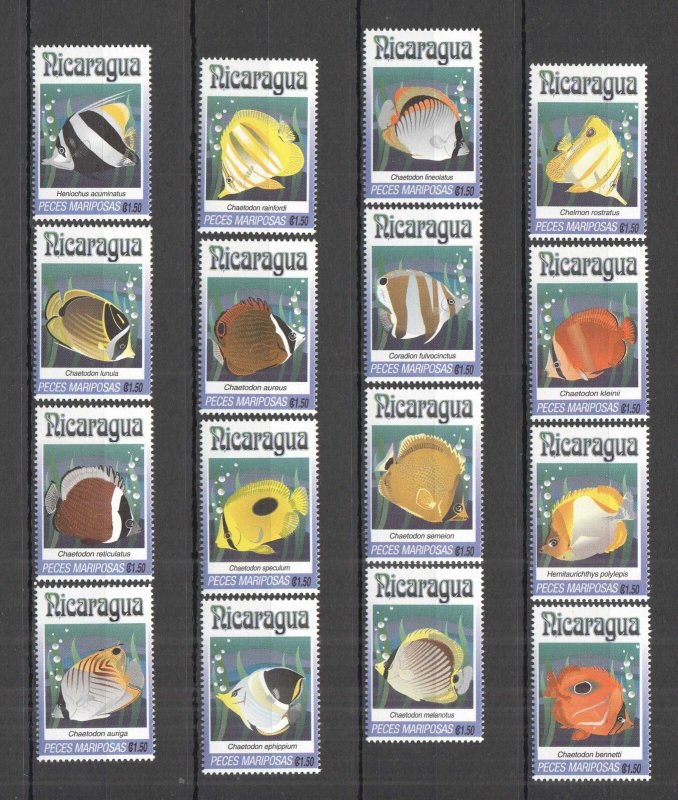 B0459 Nicaragua Fauna Fish & Marine Life Butterflyfishes Set Mnh