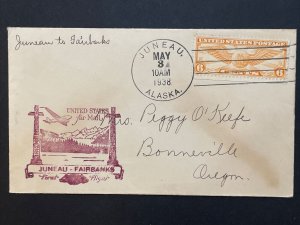 May 3, 1938 Juneau to Fairbanks Alaska First Flight Airmail Cover (FFC)