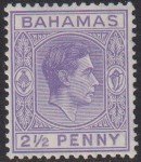 1943 Bahamas KGVI 2½ penny issue MLMH Sc# 104A CV $1.10