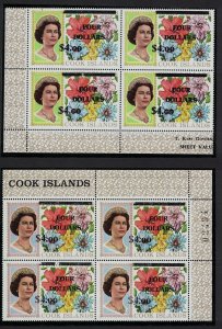 Cook Is. Flowers Surch Without Security Corner Blocks of 4 RAR 1970 MNH