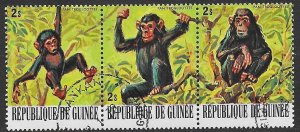 GUINEA 1977 2s CHIMPANZEE Se-tenant Strip of 3 Sc 753 CTO Used