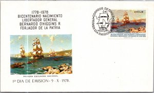 CHILE 1978 CACHET FDC COVER COMM BICENTENARY GENERAL B O'HIGGINS SPECIAL CANC