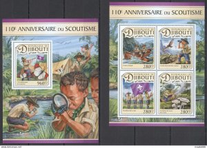 2017 Djibouti Scouting Boy Scouts Mushrooms Birds #1528-31+Bl618 ** Fd1136