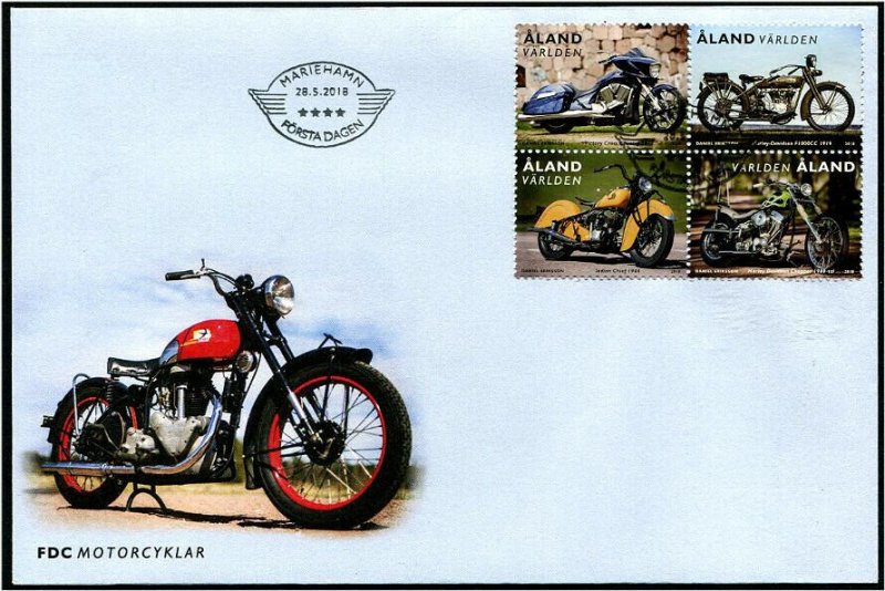 HERRICKSTAMP NEW ISSUES ALAND Sc.# 409 Motorcycles Block FDC