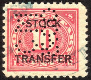 1918, US 10c, Stock Transfer, Used, Double impression error, Sc RD5