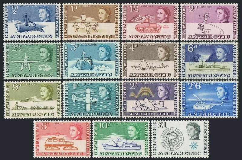 Br Antarctic Territory 1-15, MNH. Antarctic Expedition. 1963. Ships, Plane, Map,