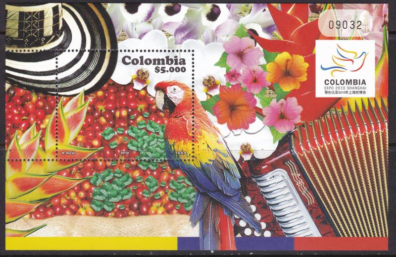 Colombia, Fauna, Birds, Flowers MNH / 2010