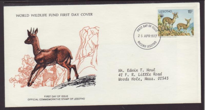 Lesotho 231 Deer 1977 WWF Typed FDC