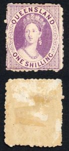 Queensland 1874 1/- Proof in Purple No wmk Perf 13 SCARCE (part gum)