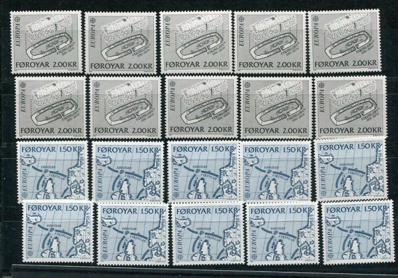 D093752 Europa CEPT 1982 History Wholesale 10 Series MNH Faroe Islands