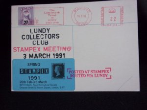 LUNDY: LUNDY STAMP USED ON 1991 POSTCARD