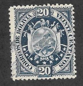 BOLIVIA Scott #44 Used 20c Coat of Arms stamp 2017 CV $8.00