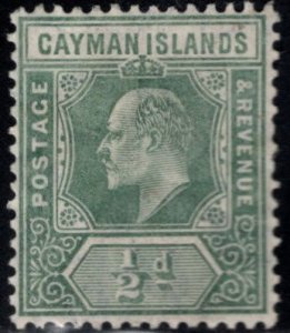 Cayman Islands Scott 21 MH* KEVII  stamp wmk 3, hinge remnant in gum