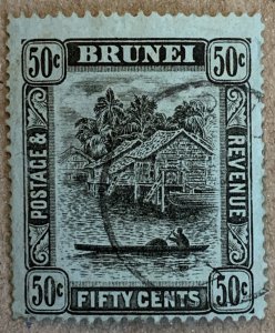 Brunei 1920 50c black on blue-green, used. Scott 35, CV $42.50.   SG 45a