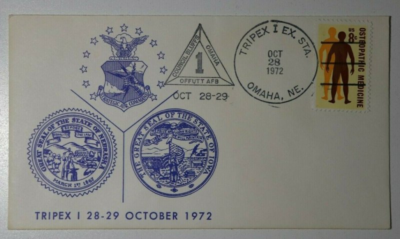 TRIPEX I EX Sta Omaha NE 1972 Great Seal Of IA & NE Philatelic Expo Cachet Cover