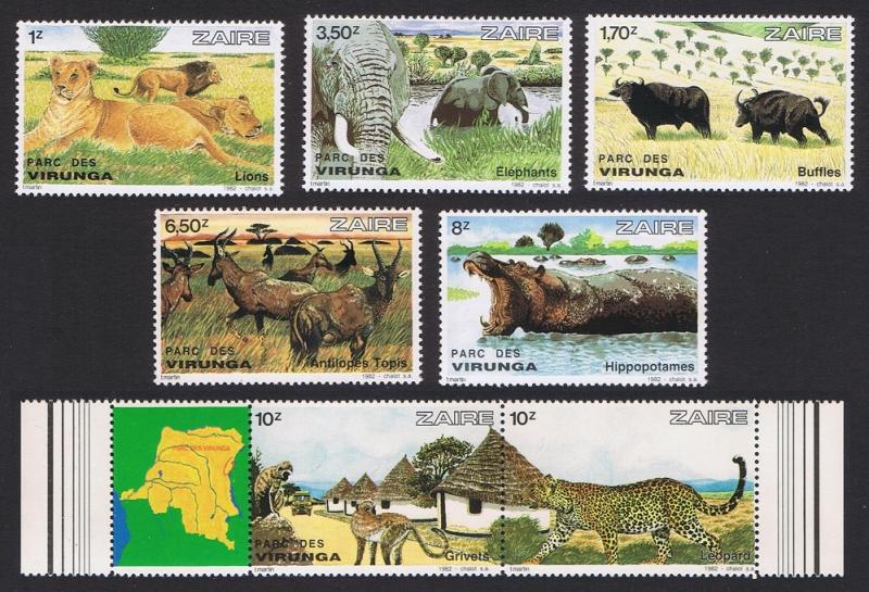 Zaire Leopard Hippo Elephant Lion Monkeys Wild Animals Virunga 5v+strip of 2