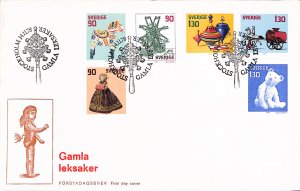 Sweden #1265-1270 FDC with left cachet/vignette Christmas toys by Martin Morck