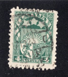 Latvia 1923 4s dark green Arms, Scott 115 used, value = 25c