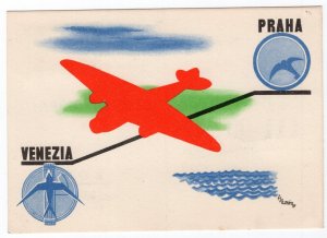 CZECHOSLOVAKIA 1937 PRAGUE VENICE VENEZIA DIRECT AIRMAIL POSTCARD SEE SCANS (1)