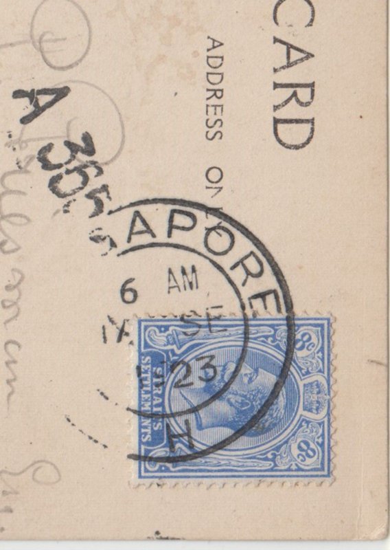 STRAIT SETTLEMENTS cover  written 23 Sept 1923,  Singapore to Amsterdam Postcard